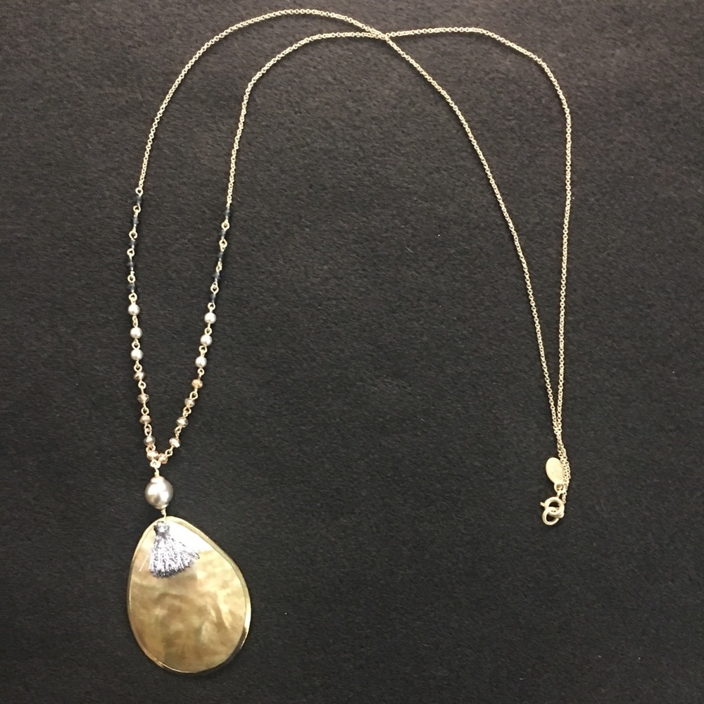 LOFT Necklace Abalone Pendant on Gold Tone Chain